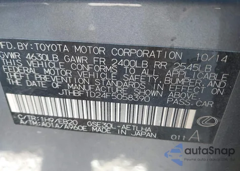 2015 Lexus Is 250 z USA, uszkodzony, nr VIN JTHBF1D24F5058390